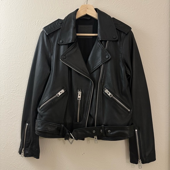 AllSaints Balfern Belted Hem Leather Biker Jacket - Picture 5 of 13